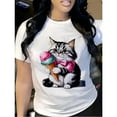 thumbnail image 1 of Women Cotton Tee Bohemian Cat Ice Graphic T-Shirt Top Round Neck Casual Summer Comfortable S-5XL, 1 of 5