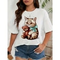 thumbnail image 1 of Women Cotton Tee Bohemian Cat Teddy Graphic T-Shirt Top Round Neck Casual Summer Comfortable S-5XL, 1 of 5