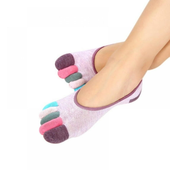 Women Cotton Toe Socks No-Show Multicolored Anti-Slip Socks