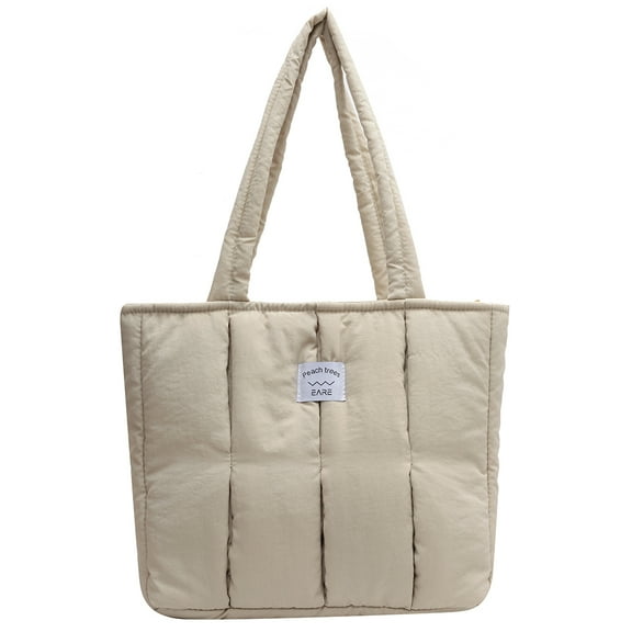 Women Cotton Top-handle Bag Tote Padded Shoulder Bag for Office Travel (Beige) Shoulder Bags for Women
