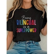 Women Cotton Tshirt Being Bilingual Is A Superpower Spanish Mexican Teacher T-Shirt Comfort Tshirt Women