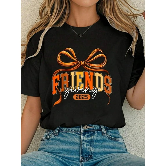 Women Cotton Tshirt Friends Giving 2025 Thanksgiving Fall Friendsgiving Preppy T-Shirt Comfort Tshirt Women