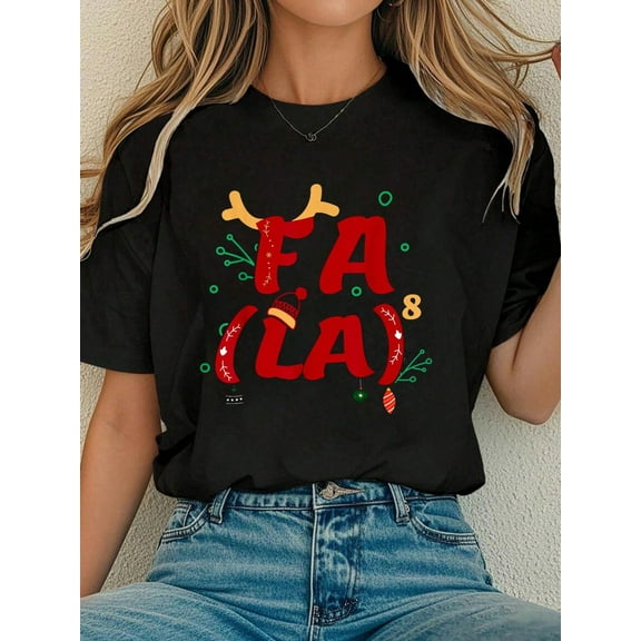 Women Cotton Tshirt Math Saying Christmas FA LA High Eight T-Shirt Comfort Tshirt Women