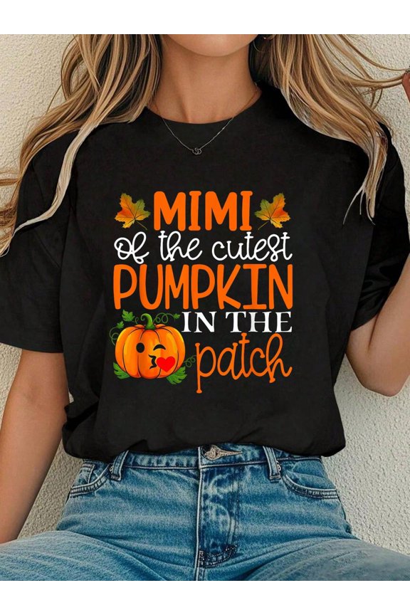 Women Cotton Tshirt Mimi Of The Cutest Pumpkin In The Patch Shirt Halloween T-Shirt Comfort Tshirt Women
