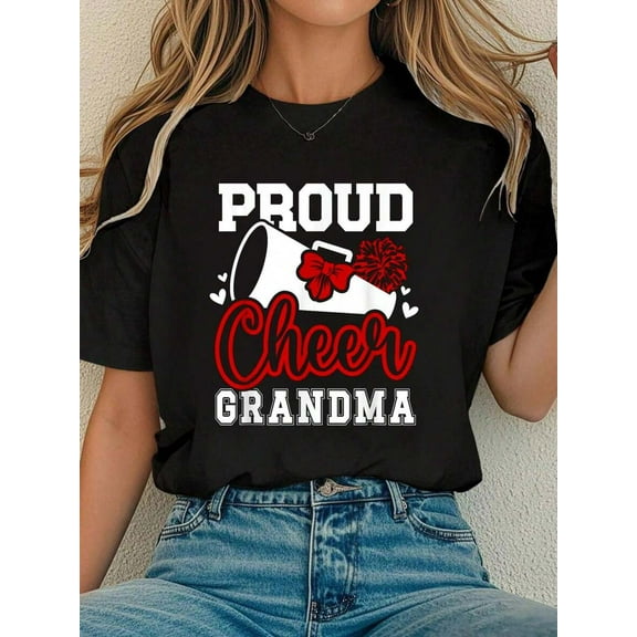Women Cotton Tshirt Proud Cheer Grandma Cheerleader Grandma Cheerleading Grandma T-Shirt Comfort Tshirt Women