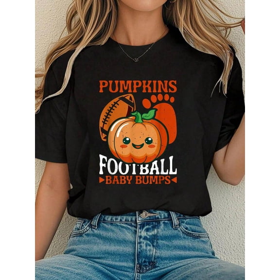 Women Cotton Tshirt Pumpkins Football Baby Bumps T-Shirt Comfort Tshirt Women
