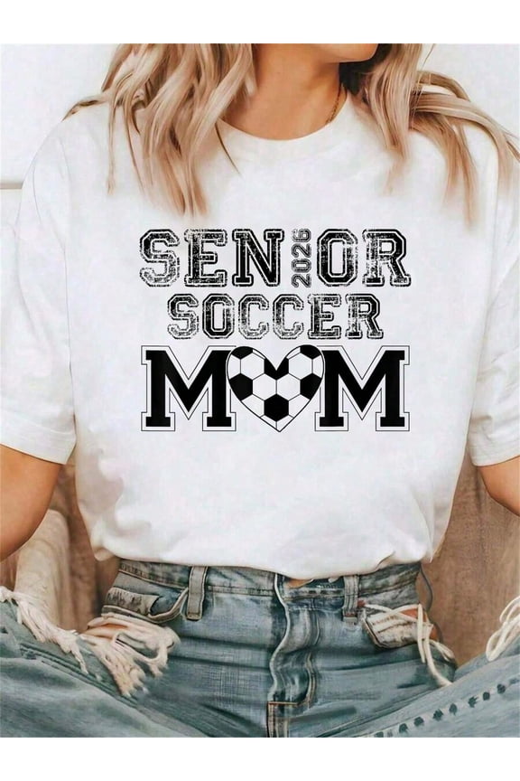 Women Cotton Tshirt Senior Mom Class Of 2026 Soccer Mom Graduation 26 T-Shirt Comfort Tshirt Women