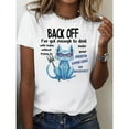 thumbnail image 1 of Women Cotton White Tee Funny Cat Graphic Casual Short Sleeve Cartoon Print Comfortable S-5XL, 1 of 5