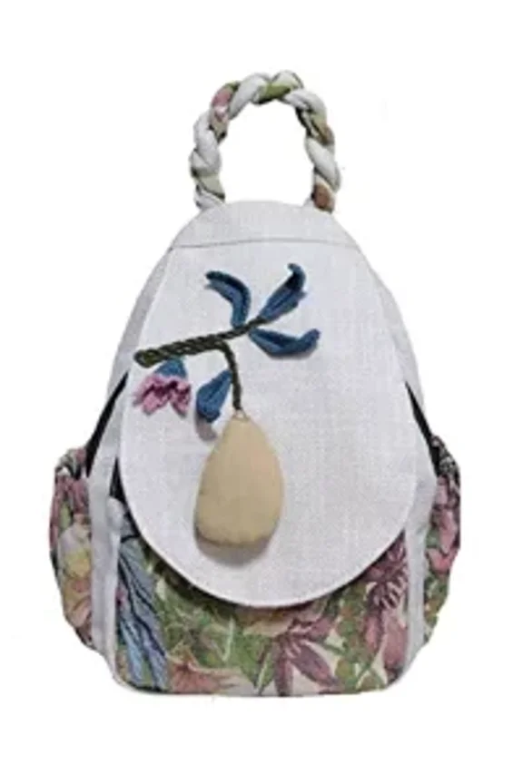 Women Cotton Woven Hippie Hemp Boho Canvas Embroidery Multi Pocket Retro Cute Backpack Wallet Backpack Mango