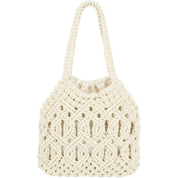 Women Cotton Woven Shoulder Bag Bohemian Beach Top-handle Bag Tote
