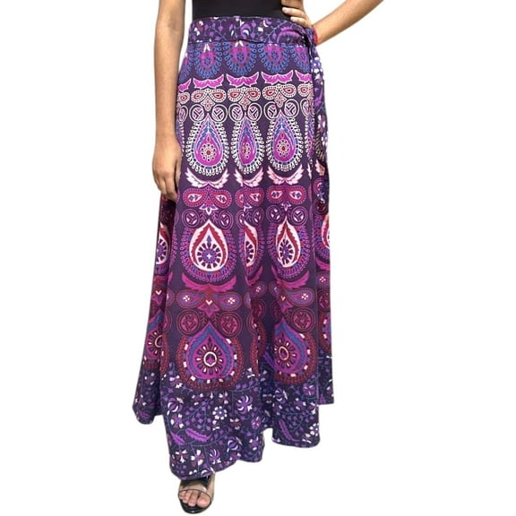 Women Cotton Wrap Around Skirt One Size Jaipuri Floral Printed Boho Purple