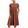 thumbnail image 1 of Women Cotton and Linen Round Neck A Line Dress Plus Size Loose Comfortable Daily Wear, 1 of 4