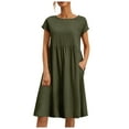 thumbnail image 1 of Women Cotton and Linen Round Neck A Line Dress Plus Size Loose Comfortable Daily Wear, 1 of 4
