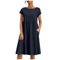 thumbnail image 1 of Women Cotton and Linen Round Neck A Line Dress Plus Size Loose Comfortable Daily Wear, 1 of 4