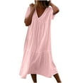 thumbnail image 1 of Women Cotton and Linen Shirt Dress Casual Loose Maxi Dresses Summer Baggy Solid Color Midi Dress Tiered Sun Dress 2023, 1 of 6