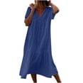 thumbnail image 1 of Women Cotton and Linen Shirt Dress Casual Loose Maxi Dresses Summer Baggy Solid Color Midi Dress Tiered Sun Dress 2023, 1 of 6