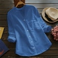 thumbnail image 1 of Women Cotton linen Casual Solid Long Sleeve Shirt Blouse Button Down Tops, 1 of 5
