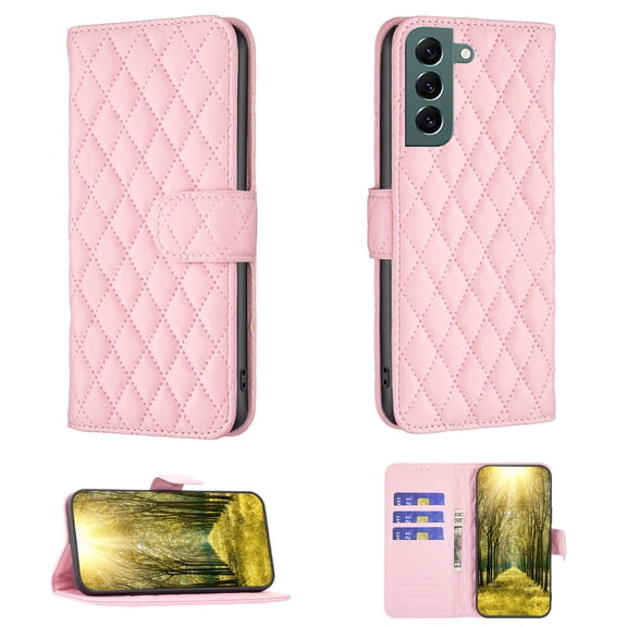 Women Cover for Samsung Galaxy S22 Plus 5G, Magnetic Closure Credit Card Slot Premium PU Leather Flip Kickstand Wallet Case with TPU Bumper For Samsung Galaxy S22 Plus, Pink