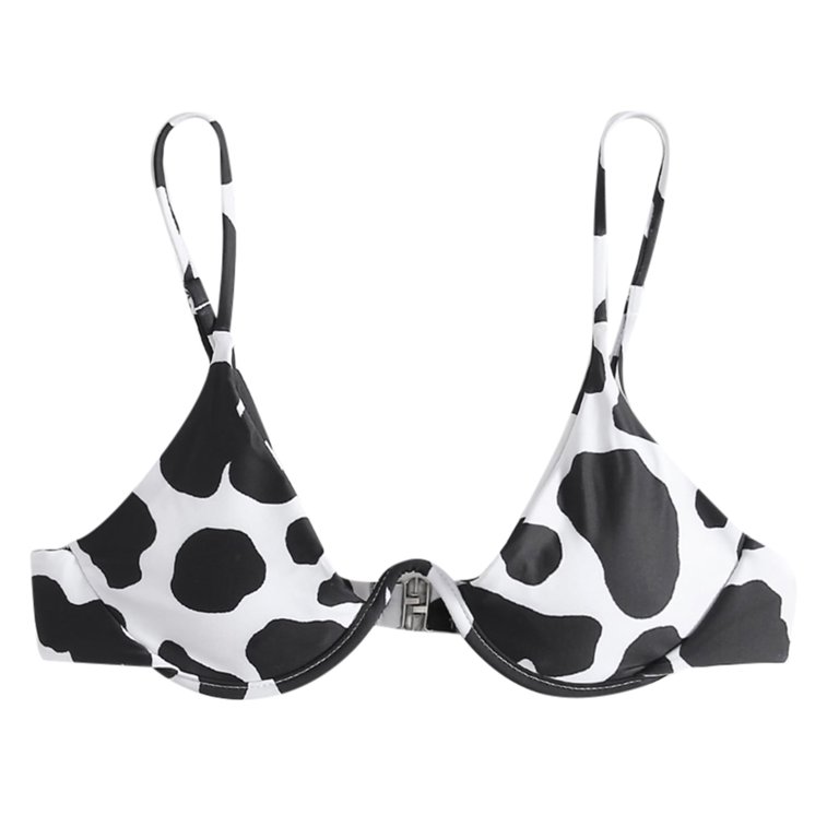 Women Cow Print Underwire Bikini Top Bandeau Bandage Bikini Push