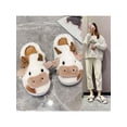 thumbnail image 1 of Women Cow Slippers Fuzzy Plush Animal Winter Warm Cozy House Soft Thick Sole Indoor Outdoor, 1 of 9