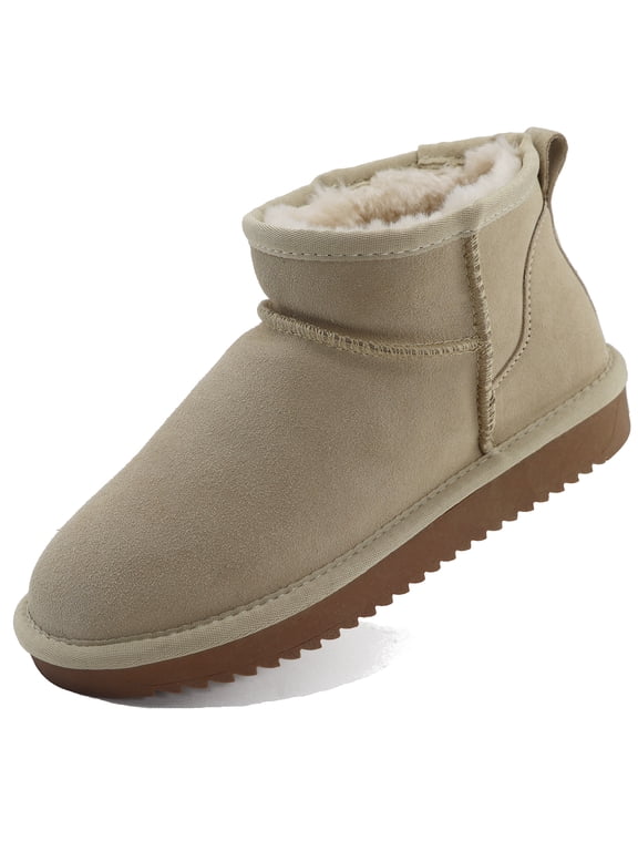 Women Cow Suede Leather Mini Snow Boots Winter Casual Warm Faux Fur Lined Ankle Outdoor Boots