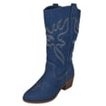 thumbnail image 1 of Women Cowgirl Cowboy Stitched Mid Calf Forever Boots Pointy Toe Western Blue Denim 6.5, 1 of 4