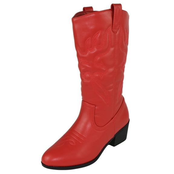 Women Cowgirl Cowboy Stitched Mid Calf Forever Boots Pointy Toe Western Red 6.5