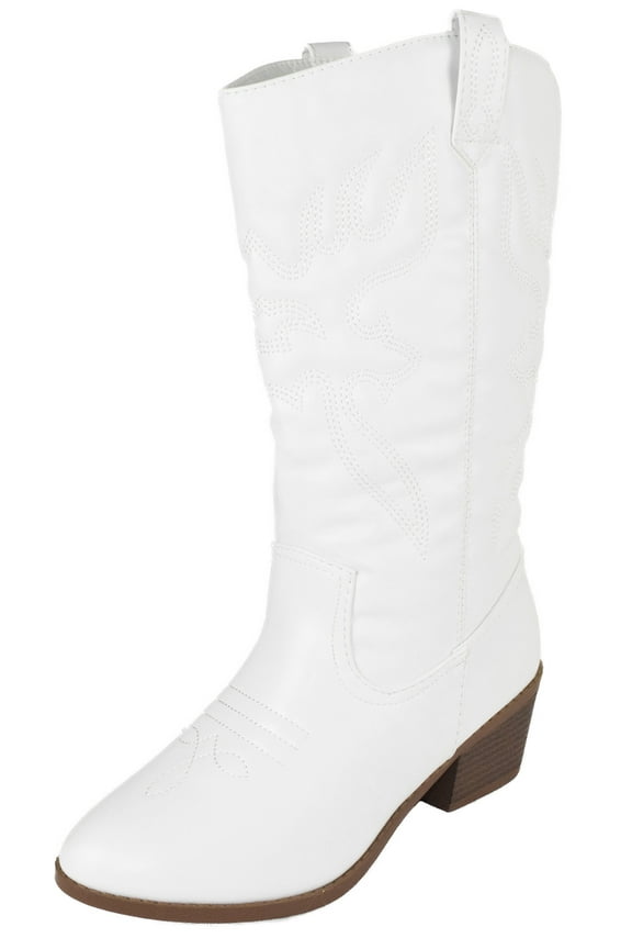 Women Cowgirl Cowboy Stitched Mid Calf Forever Boots Pointy Toe Western White 9