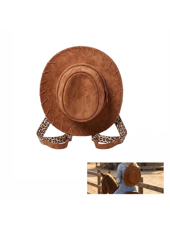 Women Cowgirl Hat Backpack, Western Cowgirl Hat Shaped Bag, Leopard Print Shoulder Strap, Suitable Music Festival Rodeo Travel Casual Daypac