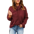 thumbnail image 1 of Women Cowl Neck Casual Tunic Sweatshirts Drawstring Long Sleeve Solid Color Comfy Lightweight Pullover Jumper Tops, 1 of 7