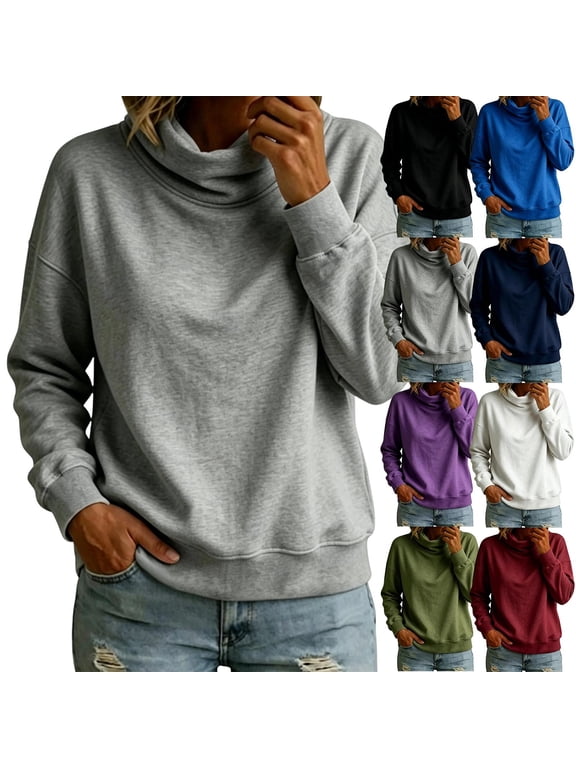 Women Cowl Neck Pullover Sweatshirt Long Sleeve Loose Relaxed Casual Tunic Tops for Daily Leisure Outfits Gray M