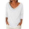 thumbnail image 1 of Women Cowl Neck Ruched Tops Draped Front Long Sleeve Casual Loose Solid Basic Tops Fall Tunic Blouse Top, 1 of 5