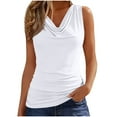 thumbnail image 1 of Women Cowl Neck Tank Tops Summer Ruched Sleeveless Shirts Casual Business Basic Tunic Tops Stretchy Blouse, 1 of 6