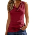 thumbnail image 1 of Women Cowl Neck Tank Tops Summer Ruched Sleeveless Shirts Casual Business Basic Tunic Tops Stretchy Blouse, 1 of 6