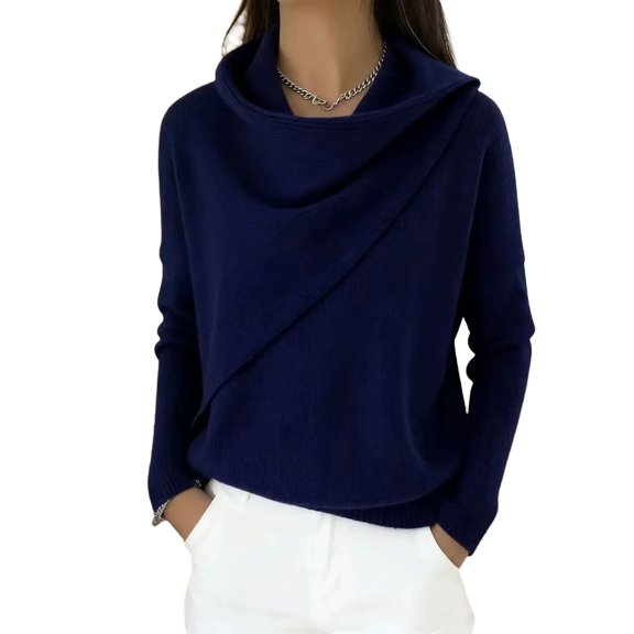 Women Cowl Neck Wrap Knit Sweater, Loose Long Sleeve Sweater, 2XL