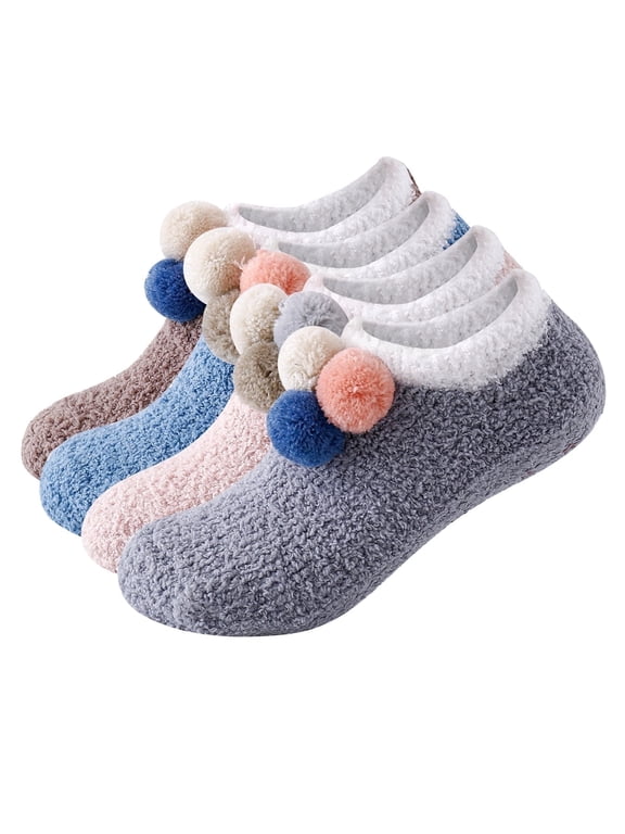 Womens Fuzzy Socks Cozy Fluffy Warm Slipper Socks Microfiber Soft Home Sleep Socks Plush Socks for Womens with Grips Size 5-9