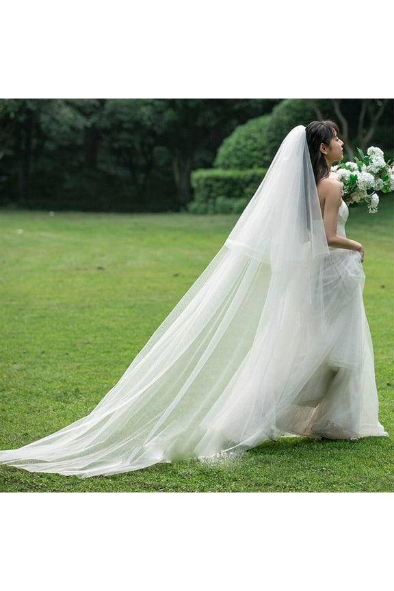 Women Creamy White Bride Bridal Long Wedding Headdress With Comb Headgear