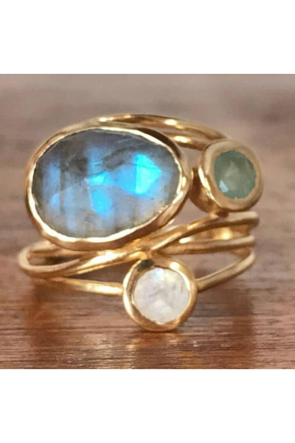 Women Creative Multi-Layer Colorful Moonstone Simulation Shell Ring