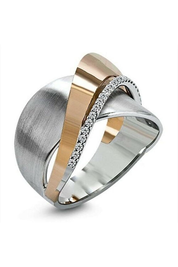 Women Creative Two Tone 925 Silver White Sapphire Wedding Ring