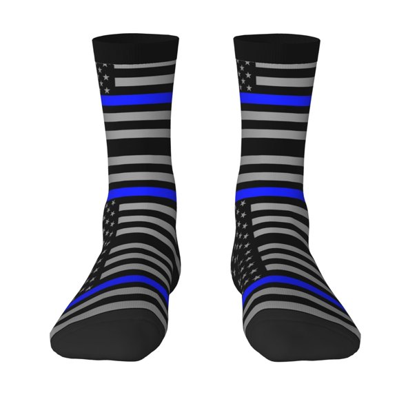 Women Crew Graphic Print Tube Socks Distressed Police Style Flag Pattern Design Ladies Socks