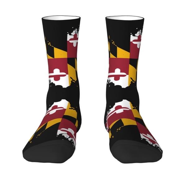 Women Crew Graphic Print Tube Socks Maryland Flag Heart Pattern Design Ladies Socks