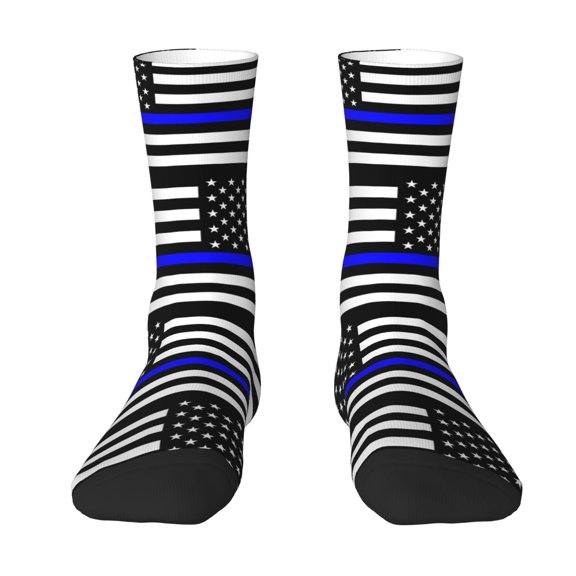 Women Crew Graphic Print Tube Socks Police Thin Blue Line Flag Pattern Design Ladies Socks