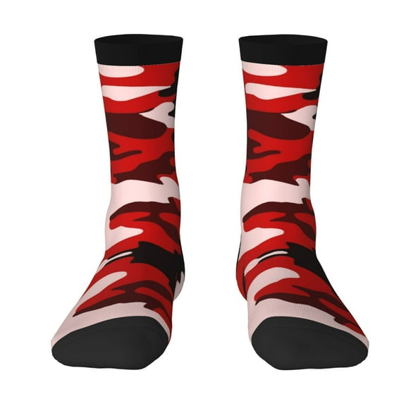 Women Crew Graphic Print Tube Socks Red Camouflage Pattern Design Ladies Socks