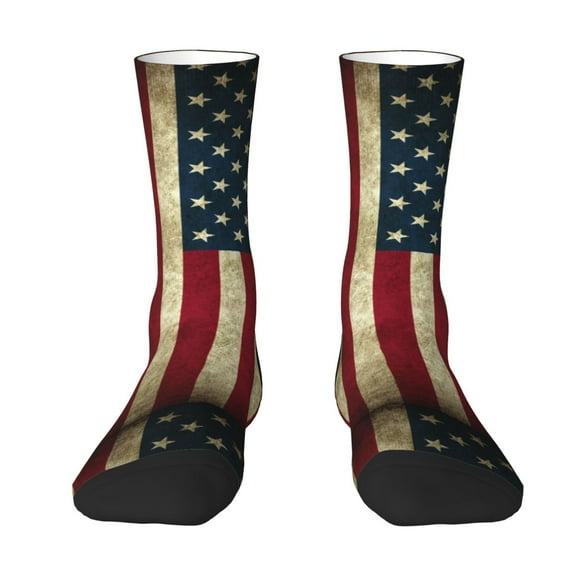 Women Crew Graphic Print Tube Socks Retro Old America Flag Pattern Design Ladies Socks