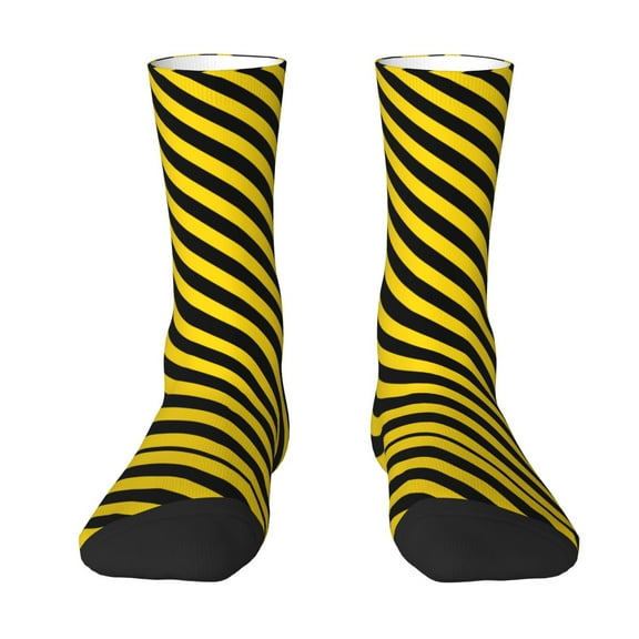 Women Crew Graphic Print Tube Socks Yellow-Black-Bee-Stripes Pattern Design Ladies Socks