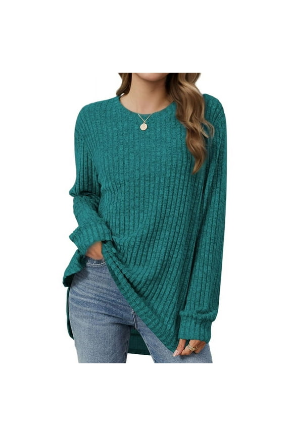 Women Crew Neck Casual Tunic Tops Blue L