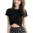 thumbnail image 1 of Women Crew Neck Crop Tops Tummy Cross Short Sleeve Sport Shirt Tank Tops, 1 of 4