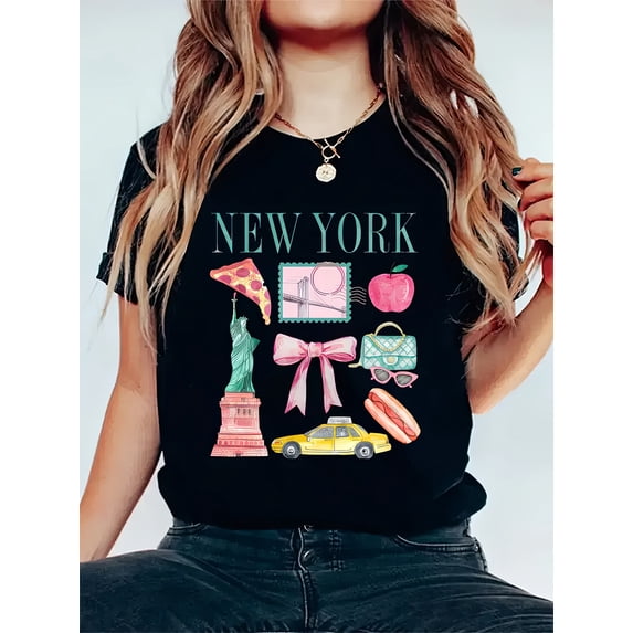 Women Crew Neck Graphic Print Short Sleeve Casual T-Shirt for Spring Summer