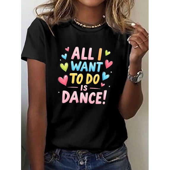 Women Crew Neck Graphic Print Short Sleeve Casual T-Shirt for Spring Summer