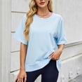 thumbnail image 1 of Women Crew Neck Half Sleeve Sweatshirt Tops Summer Loose Elbow Length Tee Shirts Business Casual Blouses Womens Solid Shirt Tunic Raglan Women's Tee Shirts Shirts for Women Trendy Plain Tees for Women, 1 of 7